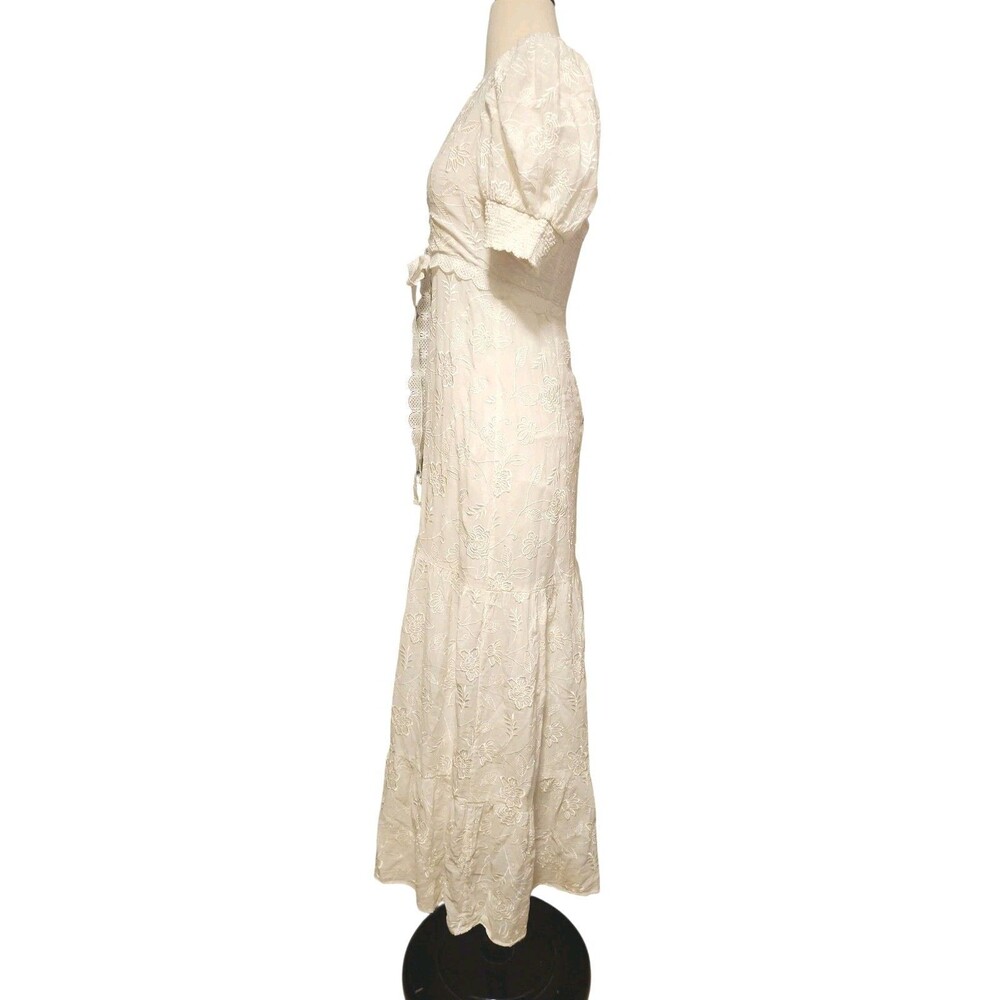 Alice + Olivia Babydoll Maxi Dress Womens 4 Coquette Embroidered White Tiered - Picture 3 of 10
